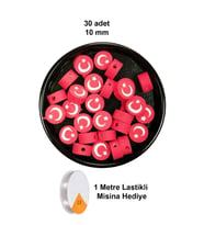 30 Adet 10 mm Polimer Kil Fimo Boncuk Takı Bileklik + 1 Metre Lastikli Misina Hediye - Türk Bayrağı