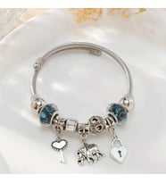 Pandora Tarz,Mavi Fil Kalp Anahtar Charm Bİleklik, Ahşap Kutu içerisinde