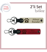 Evcil Hayvanına Ait Kalıcı Anı, Kalpli Pati Temalı Kişisel İsimli Anahtarlık Takımı, S Kahve-Kırmızı