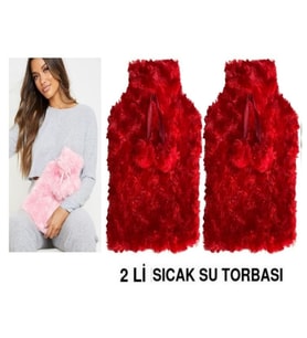SICAK SU TORBASI 2 ADET,KIRMIZI RENKLİ,PONPONLU TERMOFOR 26X17X2CM 1 LİTRE