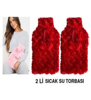 SICAK SU TORBASI 2 ADET,KIRMIZI RENKLİ,PONPONLU TERMOFOR 26X17X2CM 1 LİTRE