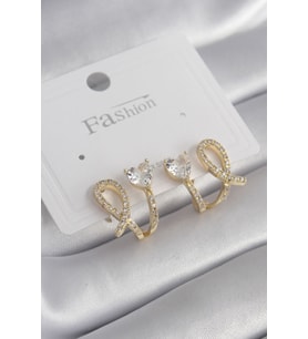Pirinç Gümüş Renk Zirkon Taşlı Kalp Model Kadın Küpe - TJ-BKP8442 TG-V 2187