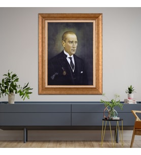Altın Varaklı Çerçeveli Paspartulu Atatürk Tablo TR0782 (Gold)