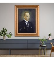 Altın Varaklı Çerçeveli Paspartulu Atatürk Tablo TR0782 (Gold)