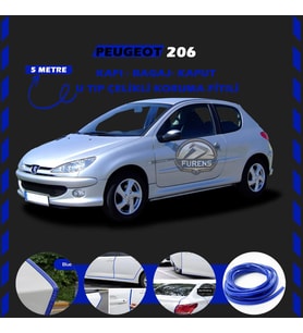 Peugeot 206 Oto Araç Kapı Koruma Fitili 5metre Parlak Mavi Renk