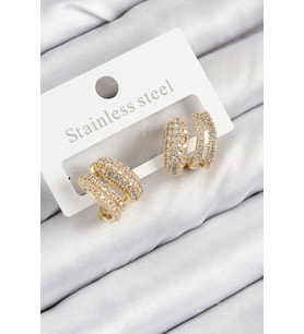 Pirinç Zirkon Taşlı Kıvrımlı Model Gold Renk Kadın Küpe (Altın)