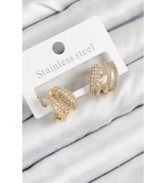 Pirinç Zirkon Taşlı Kıvrımlı Model Gold Renk Kadın Küpe (Altın)