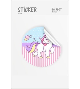 Unicorn Figürlü Etiket 96 Adet 3x3 cm