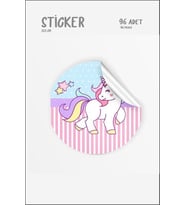 Unicorn Figürlü Etiket 96 Adet 3x3 cm