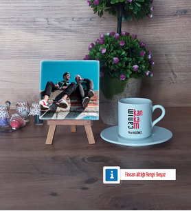 Arkadaşa Hediye Fotoğraflı Dekoratif Taş, Ahşap Altlıklı Türk Kahvesi Fincanı Hediye (Model 2)