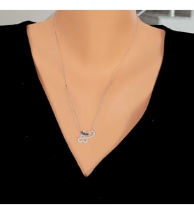 925 Ayar Gümüş Aşk Kelebeği Modeli Kolye, Beyaz - Beyaz Taş