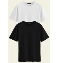 Unisex 2-li Paket %100 Pamuk Basic Regular/Normal Kesim Bisiklet Yaka Kısa Kollu T-Shirt (Siyah - Beyaz)