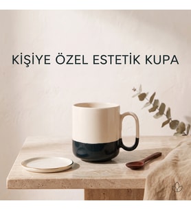 Kişiye Özel Estetik Kupa Çift Renkli (Koyu Yeşil-Krem) Tasarım Seramik Bardak