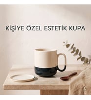 Kişiye Özel Estetik Kupa Çift Renkli (Koyu Yeşil-Krem) Tasarım Seramik Bardak