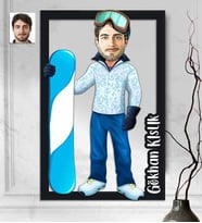 Kişiye Özel 3D  Ahşap Tablo Sprocu Kayak Yapan Erkek 30x40 -1