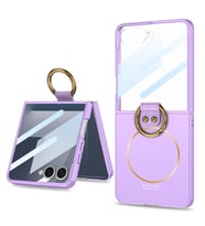 Galaxy Z Flip 7 Kılıf M-safe Şarj Özellikli Kıpta Yüzüklü Flip Sert Kılıf Lila