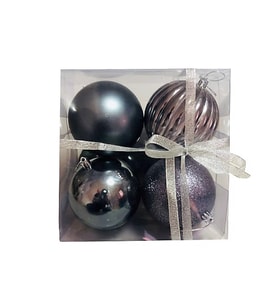 YILBAŞI TOP AĞAÇ SÜSÜ KOYU GRİ/GÜMÜŞ 4'LÜ SET PLASTİK 10CM