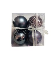 YILBAŞI TOP AĞAÇ SÜSÜ KOYU GRİ/GÜMÜŞ 4'LÜ SET PLASTİK 10CM