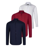 ÜÇLÜ SET G726 DEWBERRY GÖMLEK-BEYAZ-LACİVERT-BORDO (Karışık)