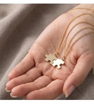 Kişiye Özel 925 Ayar Gümüş Çift Puzzle Kolye (Gold) Couple Hediye