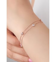 GÜMÜŞ ROSE ZİRKON TAŞLI ÇİFT ZİNCİRLİ BİLEKLİK (Rose-Beyaz)