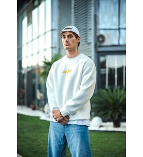 Kışlık Bisiklet Yaka Baskılı SweatShirt - Beyaz