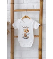 Pia Baby Premium %100 Pamuk İsme Özel Organik Baskılı Çıtçıtlı Bebek Body Ve Önlük 5063-20 (Ekru)