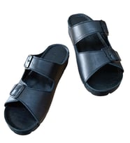 Castle Black 20317 Kadın Hakiki Deri İki Tokalı Comfort Terlik (Siyah)