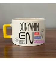 Dünyanın En Annesi Baskılı Sarı Kulplu C Fincan
