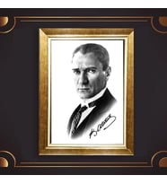 Altın Varaklı Çerçeveli Paspartulu Atatürk Tablo z5082 (Gold)