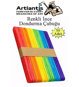 Renkli Dar Dil Çubuğu 50 Adet Ahşap Dondurma Çubuğu Renkli Maket Hobi Okul Proje Tasarım