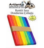 Renkli Dar Dil Çubuğu 50 Adet Ahşap Dondurma Çubuğu Renkli Maket Hobi Okul Proje Tasarım (Çok Renkli)