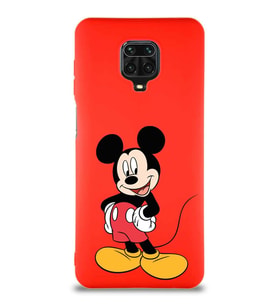 Xiaomi Redmi Note 9 Pro Soft Premier Kapak Mickey Mouse-E Tasarımlı Silikon Kılıf - Kırmızı (Şeffaf)