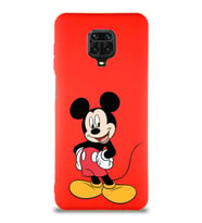 Xiaomi Redmi Note 9 Pro Soft Premier Kapak Mickey Mouse-E Tasarımlı Silikon Kılıf - Kırmızı (Şeffaf)