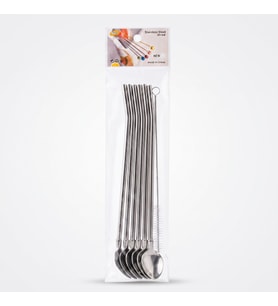 6'lı Kaşıklı Pipet Seti - Metal - Pipet Temizleme Fırçası