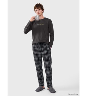 LC WAIKIKI Siyah Regular Fit Ekose Erkek Pijama Takım