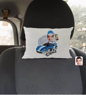 BK Gift Kişiye Özel İsimli Erkek Rallici Karikatürlü Dikdörtgen Araç Koltuk Yastığı-1