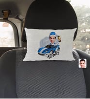 BK Gift Kişiye Özel İsimli Erkek Rallici Karikatürlü Dikdörtgen Araç Koltuk Yastığı-1