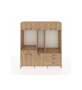 Kronos Dolap 8 Raflı 4 Çekmeceli 3 Askılı 220x59x243 Çam-Çam/Çam