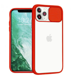 iPhone 13 Pro Max Kamera Korumalı Sürgülü Buzlu Mat Kılıf (Kırmızı)