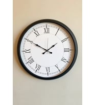 Modern 52 Cm Black & White Roma Rakamlı Metal Duvar Saati