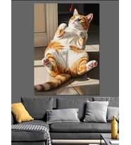 Güneşlenen Komik Ve Şişman Kedi Dekoratif Kanvas - Mdf Ahşap Tablo