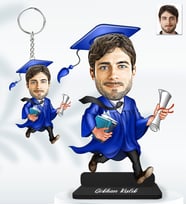 Kişiye Özel Mezuniyet Erkek Model  Ahşap Biblo ve Anahtarlık 2li set -6