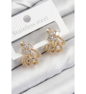 Pirinç Zirkon Taşlı Model Gold Renk Kadın Küpe (Altın)