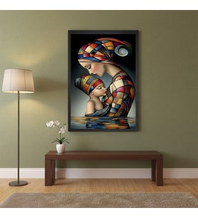 Modern Sanat Anne ve Bebek Temalı Çerçeveli Tablo