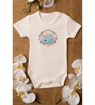 Kız Bebek Fil Baskılı Ekru Çıtçıtlı Body  %100 Pamuklu Zıbın