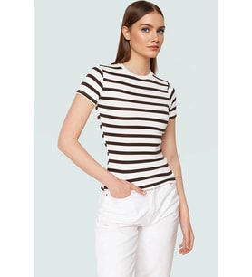 Rahat Günlük Stil Fitted Bluz Vücut Oturan Pamuklu Viskoz Ribana Modern Premium Kalite