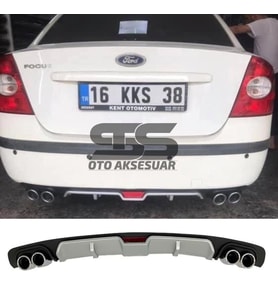 Ford Focus 2 Sedan Difüzör Arka Tampon Eki 4 Egzoz Çıkışlı Gri