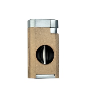Quantoro Çift Torch Pürmüz V-Cut Kesicili Taba-Gümüş Metal Puro Çakmağı - TRZ1070