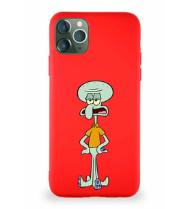 Apple iPhone 11 Pro Max Soft Premier Kapak Squidward Dokunaç Tasarımlı Silikon Kılıf - Kırmızı (Şeffaf)